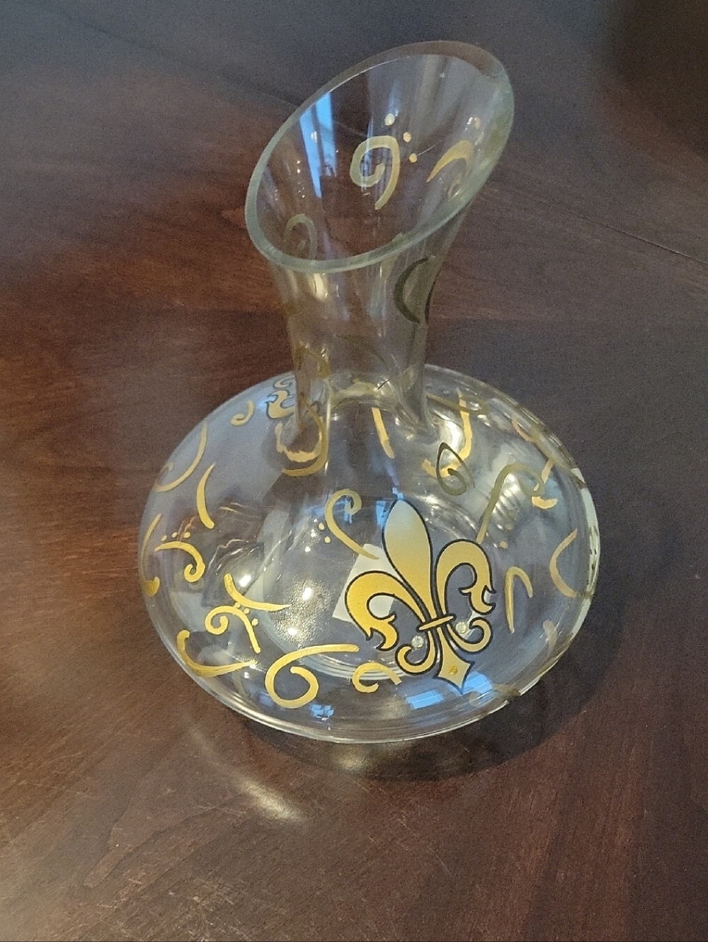 Glass Decanter with Gold Fleur-de-Lis Accents & Swirls
